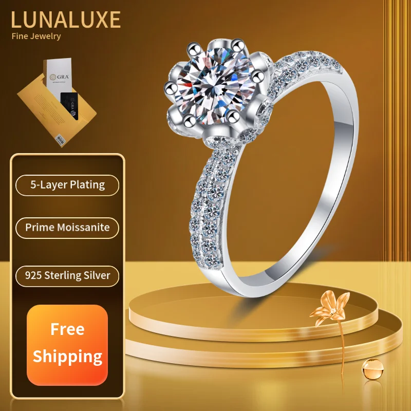 LUNALUXE 1CT-5CT GRA сертифицированные кольца с муассанитом D VVS1 Ice Queen, серебро 925 пробы, настоящее кольцо-обещание, 6-зубчатое обручальное кольцо для женщин
LUNALUXE 1CT-5CT GRA сертифицированные кольца с муассанитом D VVS1 Ice Queen, серебро 925 пробы, настоящее кольцо-обещание, 6-зубчатое обручальное кольцо для женщин