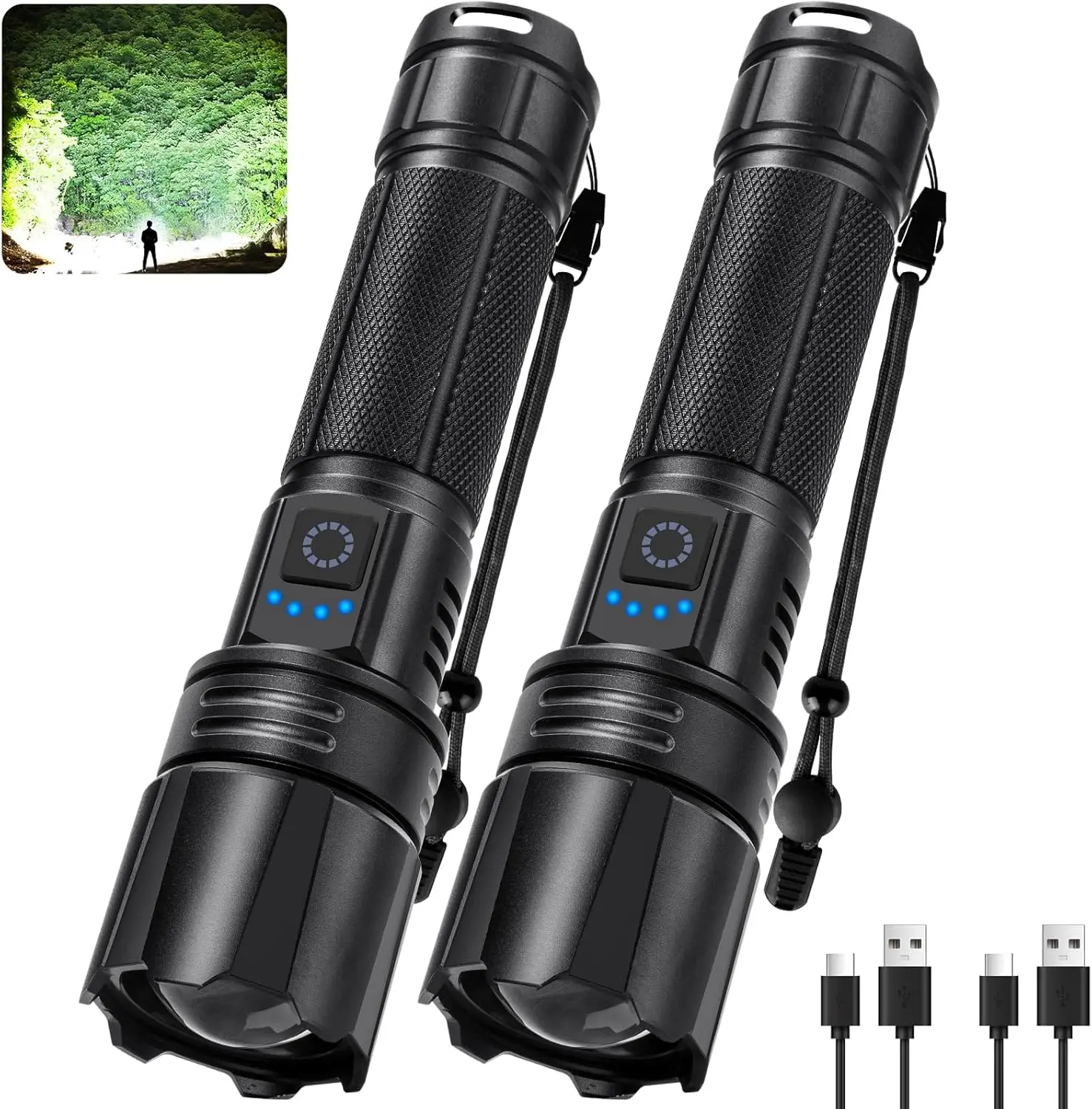 Перезаряжаемый светодиодный фонарик 990 тыс. люмен, 5 режимов, водонепроницаемый, многофункциональный для кемпинга и пешего туризма (2 шт.)
Перезаряжаемый светодиодный фонарик 990 тыс. люмен, 5 режимов, водонепроницаемый, многофункциональный для кемпинга и пешего туризма (2 шт.)