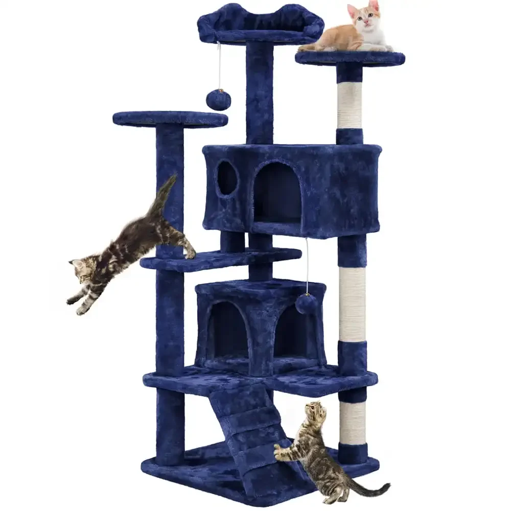 54.5" Double Condo Cat Tree with Scratching Post Tower, Navy, Cat Supplies, Cat Toys, So That Cats Can Play Happily At Home
54.5" Double Condo Cat Tree with Scratching Post Tower, Navy, Cat Supplies, Cat Toys, So That Cats Can Play Happily At Home