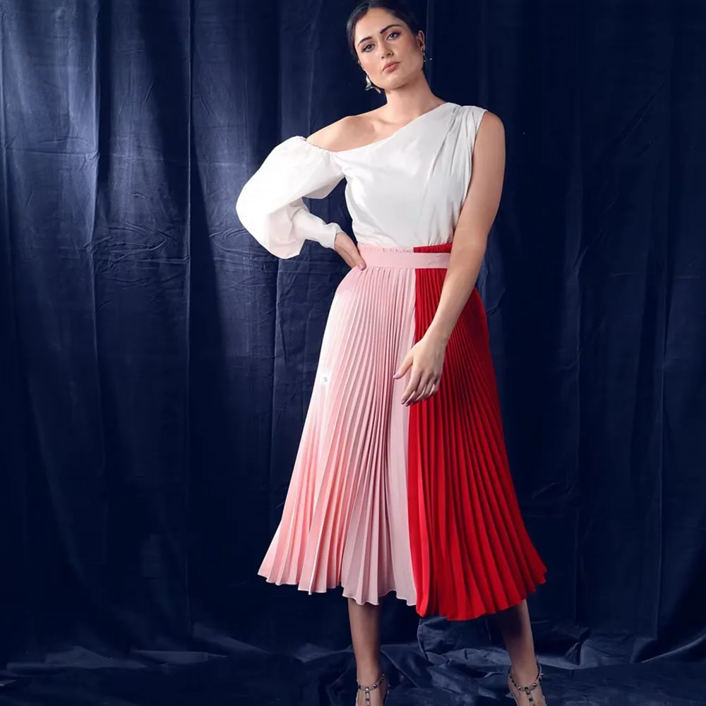 Customized A-Line Prom Dresses Tea-Length One-Shoulder Full Sleeve Evening Dresses Simple Draped Fashion Pleat Party Dresses
Customized A-Line Prom Dresses Tea-Length One-Shoulder Full Sleeve Evening Dresses Simple Draped Fashion Pleat Party Dresses