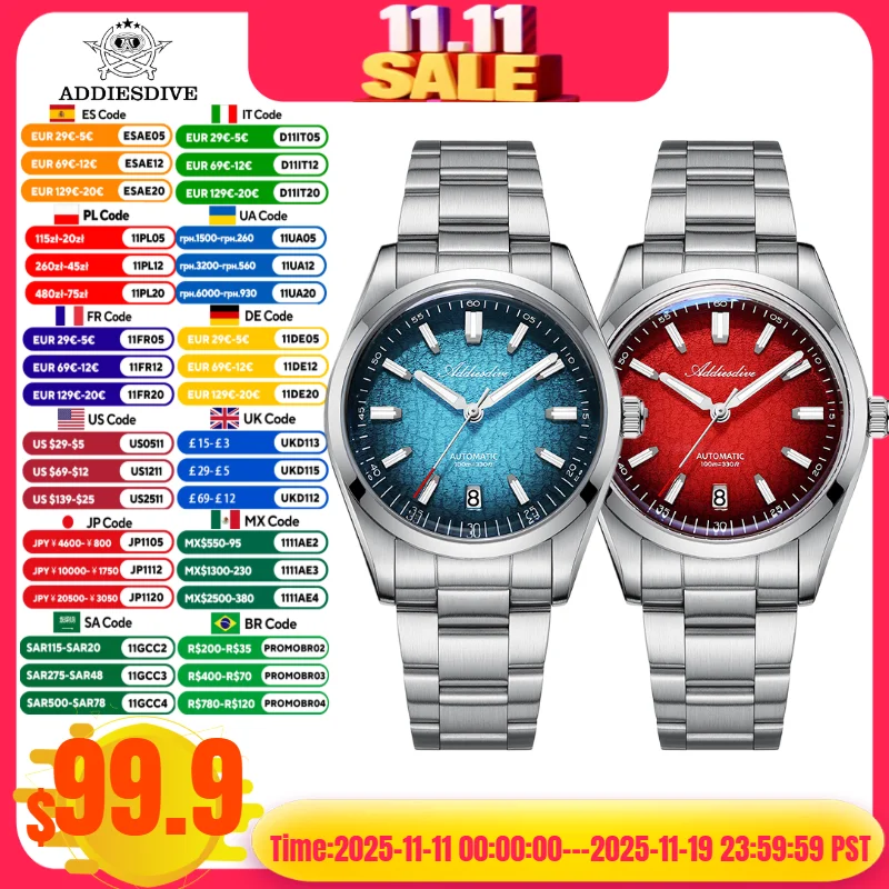 ADDIESDIVE Men Watch 2025 New NH35A Automatic Diving 100m Waterproof Luminous 316L Stainless Steel 39mm Mechanical Wristwatch
ADDIESDIVE Men Watch 2025 New NH35A Automatic Diving 100m Waterproof Luminous 316L Stainless Steel 39mm Mechanical Wristwatch