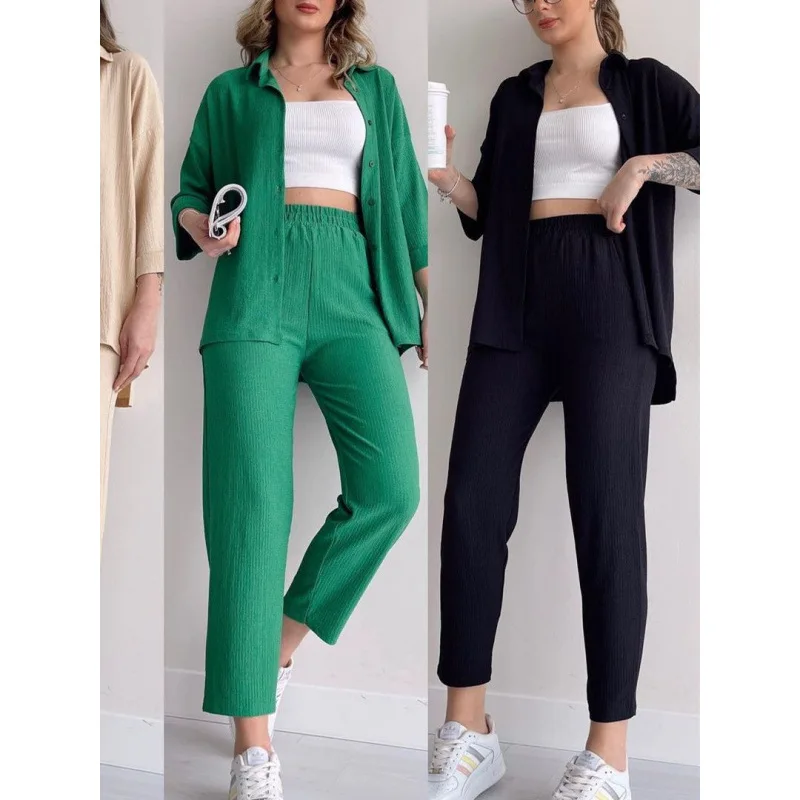 Spot Goods2025Hot New Fashion Casual Plus Size Summer Shirt and High Waist Wide Leg Pants Set Women Commuting
Spot Goods2025Hot New Fashion Casual Plus Size Summer Shirt and High Waist Wide Leg Pants Set Women Commuting