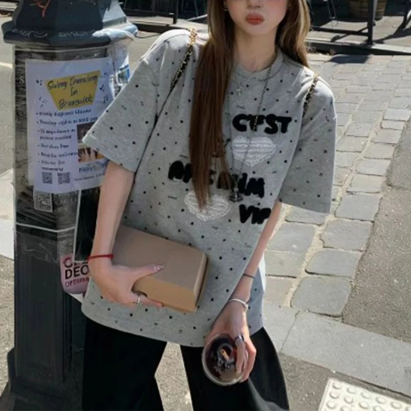 WomenS Grey Polka Dot Graphic Print T Shirt Crew Neck Short Sleeve Oversized Casual Streetwear Tee
WomenS Grey Polka Dot Graphic Print T Shirt Crew Neck Short Sleeve Oversized Casual Streetwear Tee