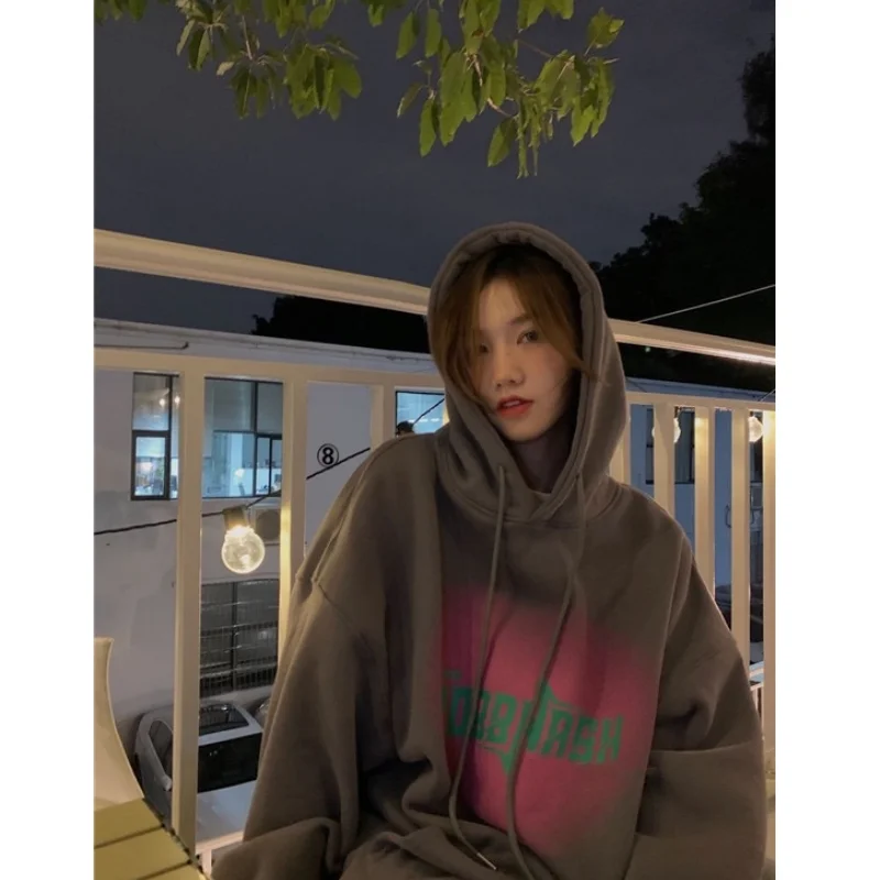 Fashion Dark Grey Hoodie Fleece Thicken Sweatshirt Long Sleeve Korean Letter Printing Baggy Female Tops Pullover Hoodie Autumn
Fashion Dark Grey Hoodie Fleece Thicken Sweatshirt Long Sleeve Korean Letter Printing Baggy Female Tops Pullover Hoodie Autumn
