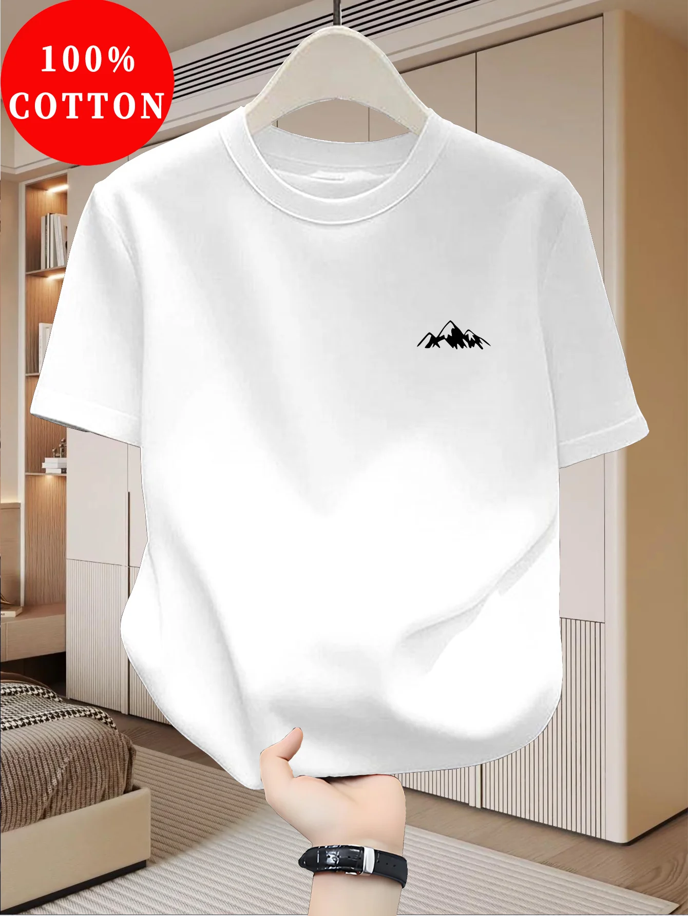 Men's 100% cotton summer T-shirt, casual round-neck comfortable top with mountain logo pattern print in summer resort style
Men's 100% cotton summer T-shirt, casual round-neck comfortable top with mountain logo pattern print in summer resort style