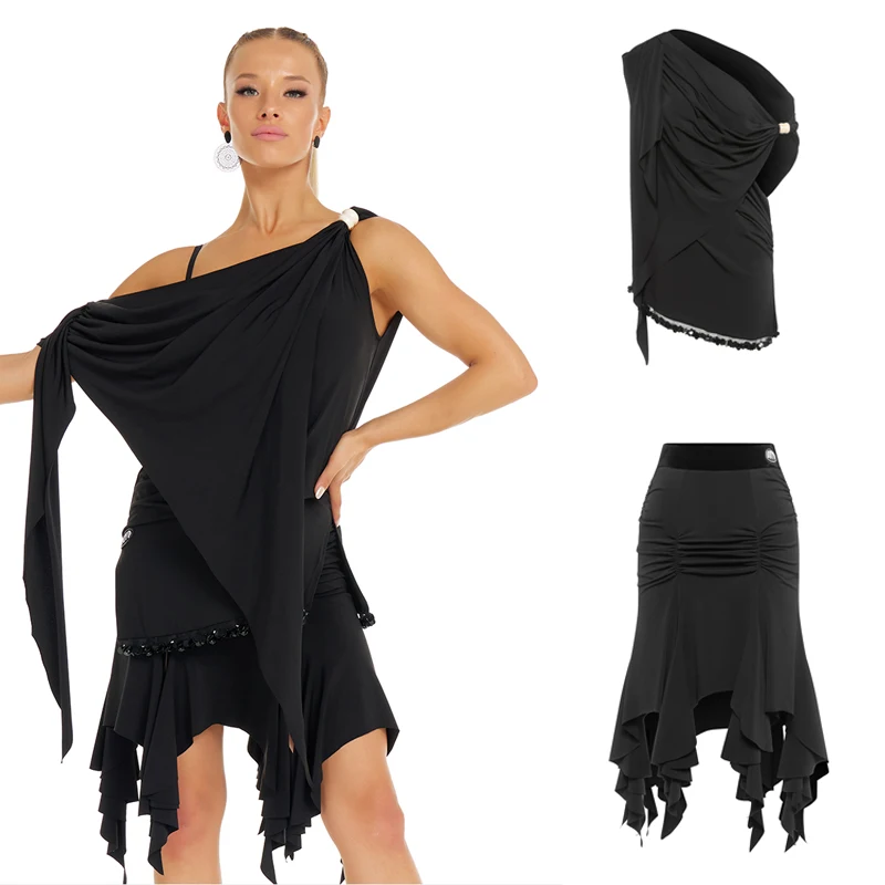 DUYQ Black Sloping Shoulder Latin Top Ruffled Skirts Women Latin Dance Costumes Adults Rumba Ballroom Dance Clothes SL14363
DUYQ Black Sloping Shoulder Latin Top Ruffled Skirts Women Latin Dance Costumes Adults Rumba Ballroom Dance Clothes SL14363