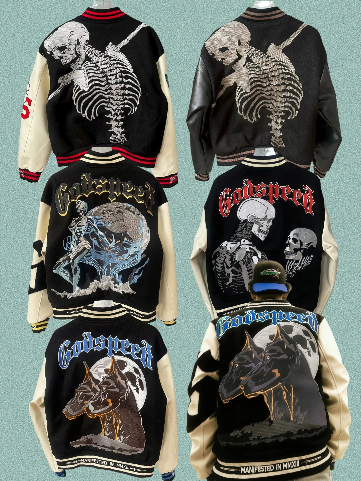 Heavyweight Godspeed Skeleton Embroidery Leather Sve Patchwork American Baseball Sle Cotton Jaet Youth Casual Wear
Heavyweight Godspeed Skeleton Embroidery Leather Sve Patchwork American Baseball Sle Cotton Jaet Youth Casual Wear