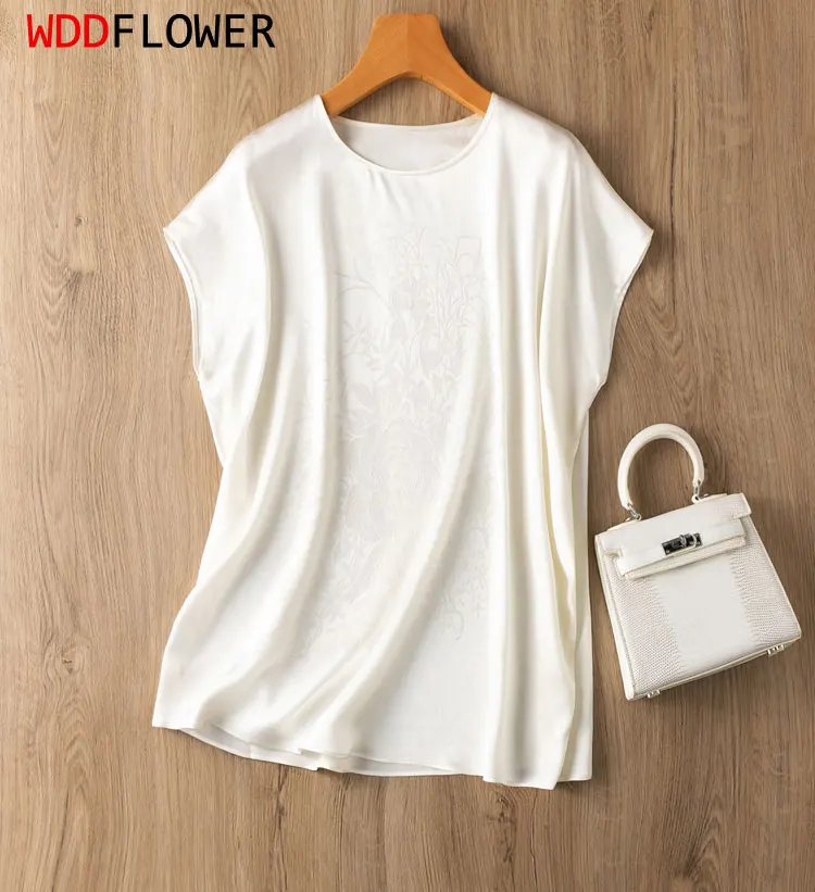 Women Silk T-shirt 93% Mulberry Silk 21 Momme White Champagne Floral Jacquard Loose Type Top Pullover Blouse Plus Size MM884
Women Silk T-shirt 93% Mulberry Silk 21 Momme White Champagne Floral Jacquard Loose Type Top Pullover Blouse Plus Size MM884