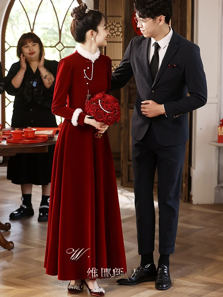 Velvet Wedding Dr Long Sve Fur Collar Engagement Par Dr Red Wine Serving Costume Vintage Sle Evening Gown
Velvet Wedding Dr Long Sve Fur Collar Engagement Par Dr Red Wine Serving Costume Vintage Sle Evening Gown