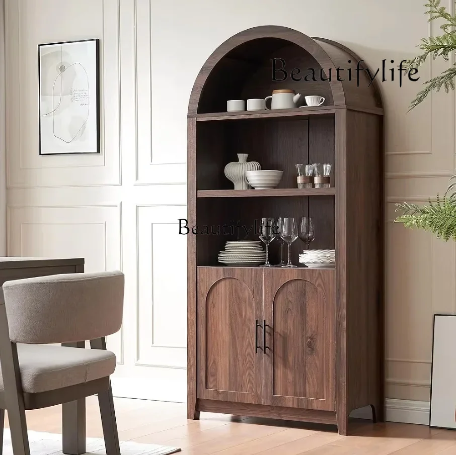 yj9 Walnut solid wood locker living room simple open locker arched open cabinet 
yj9 Walnut solid wood locker living room simple open locker arched open cabinet