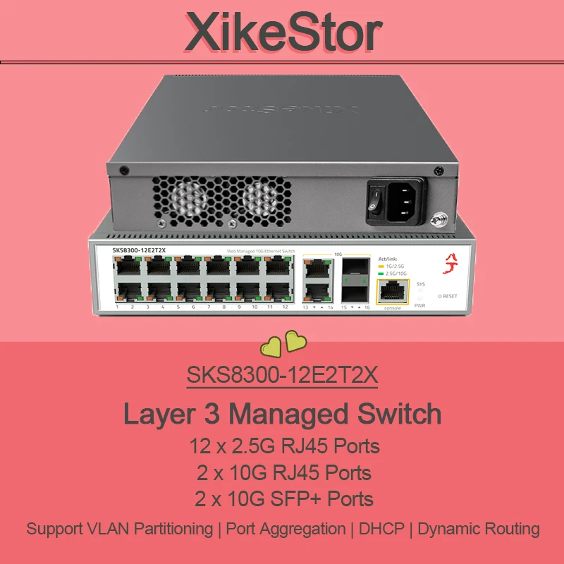 XikeStor, 12 портов, 2,5G RJ45, 2 порта 10G RJ45, 2 порта 10G SFP+, управляемый коммутатор L3, DHCP/динамическая маршрутизация/VLAN/ агрегация портов
XikeStor, 12 портов, 2,5G RJ45, 2 порта 10G RJ45, 2 порта 10G SFP+, управляемый коммутатор L3, DHCP/динамическая маршрутизация/VLAN/ агрегация портов