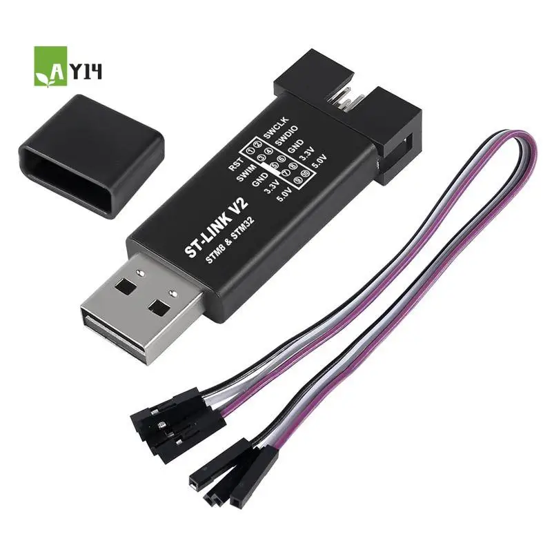 AY14 -ST-Link V2 Mini STM8 STM32 Simulator Download Programmer Programming With Cover Dupont Cable ST Link V2