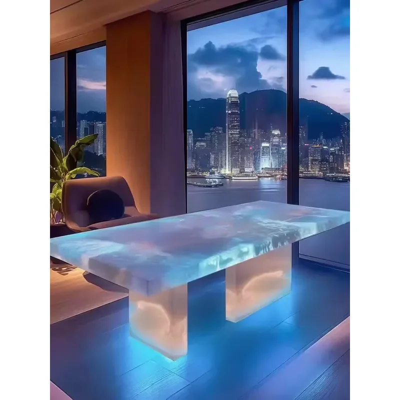 Modern Illuminated Dining Table with Marble Top and Velvet Upholstery for Home or Restaurant Use
Modern Illuminated Dining Table with Marble Top and Velvet Upholstery for Home or Restaurant Use