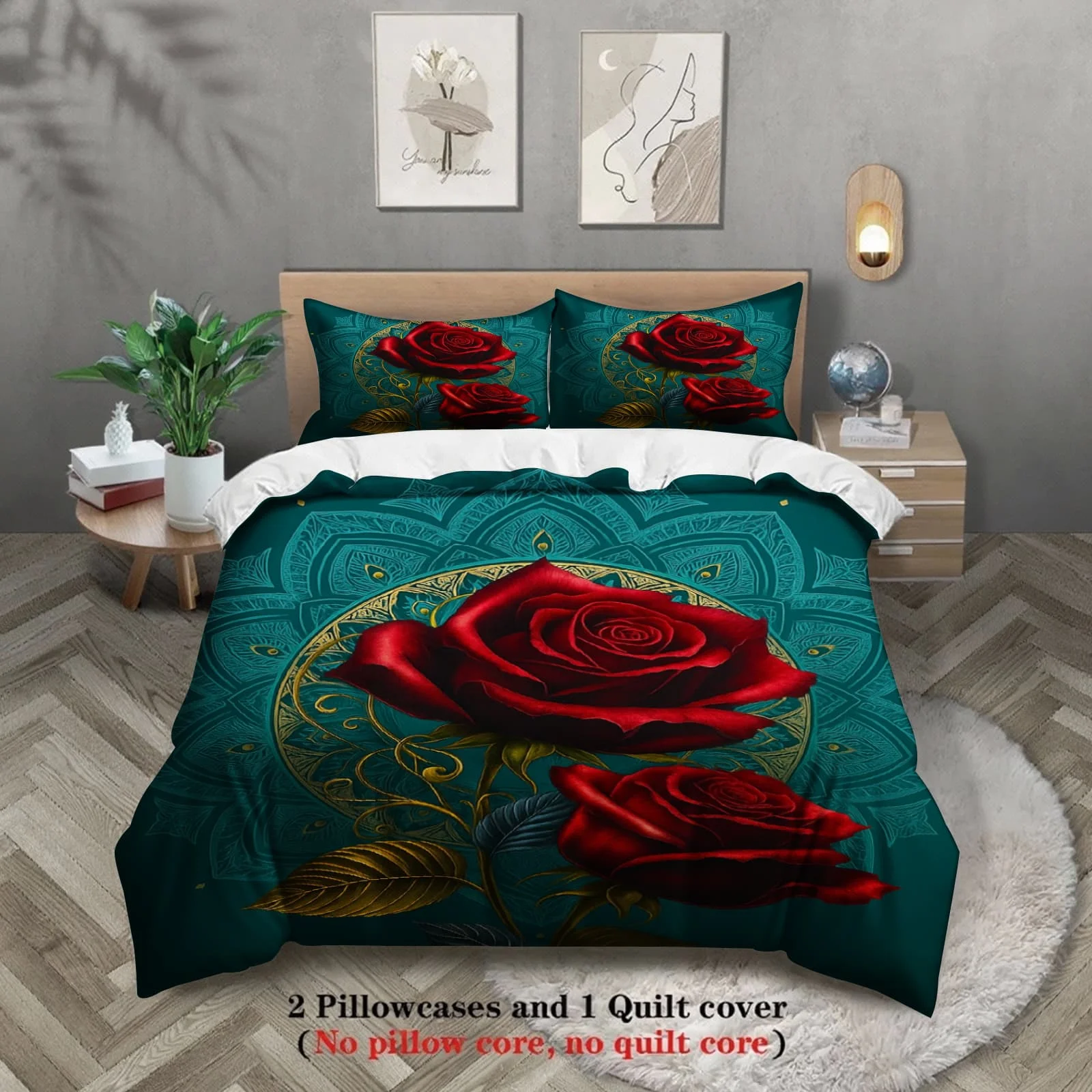 3pcs Roses with Teal Mandala Print Duvet Cover Set – for Kids Gift 100%Polyester, Soft, Breathable for Bedroom Decoration
3pcs Roses with Teal Mandala Print Duvet Cover Set – for Kids Gift 100%Polyester, Soft, Breathable for Bedroom Decoration