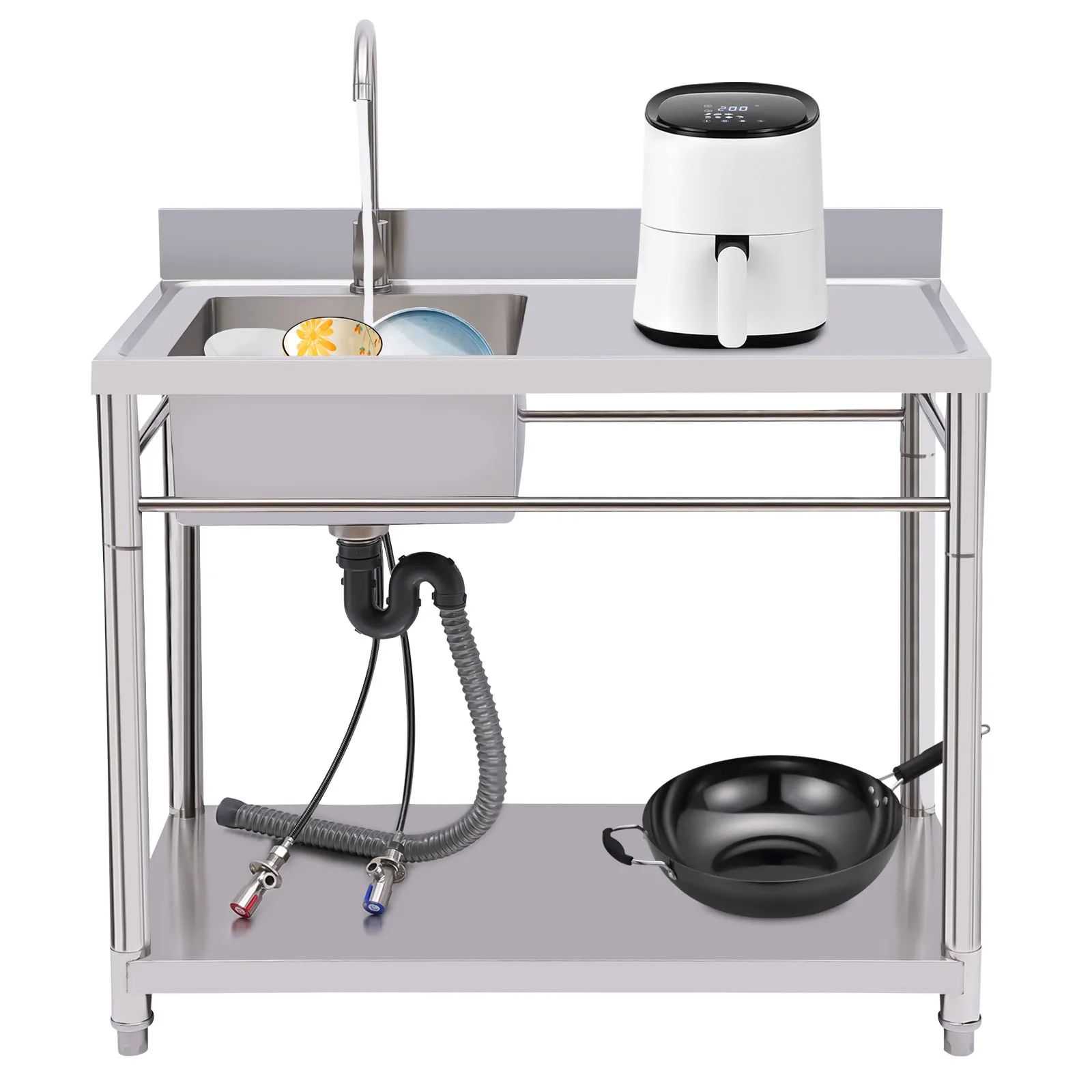 Stainless Steel Sink with Shelf, Dual-Use Faucet, Towel Bars, for Laundry & Kitchen
Stainless Steel Sink with Shelf, Dual-Use Faucet, Towel Bars, for Laundry & Kitchen