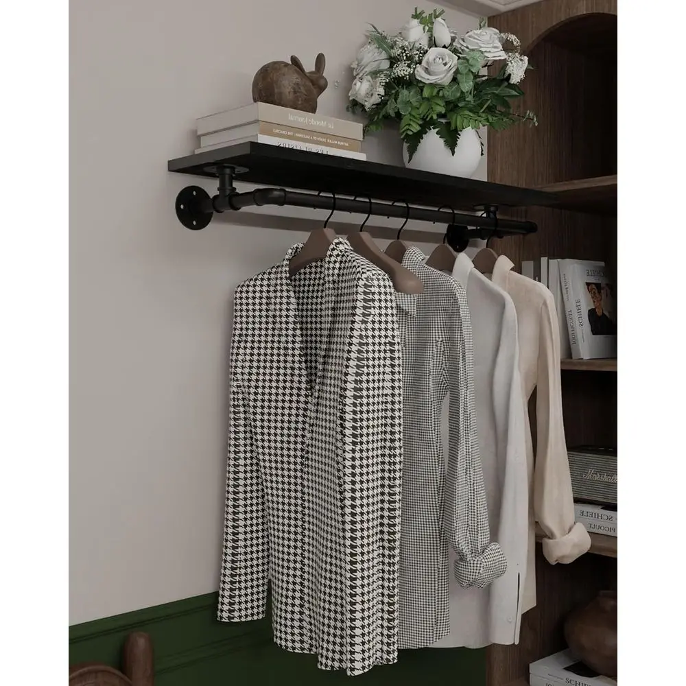 Black Clothes Rack 36in, Wall Mounted Garment Rack with Black Real Wood Shelf, Heavy Duty Hanging Clothes Rack, Multi-Purpose Ha
Black Clothes Rack 36in, Wall Mounted Garment Rack with Black Real Wood Shelf, Heavy Duty Hanging Clothes Rack, Multi-Purpose Ha
