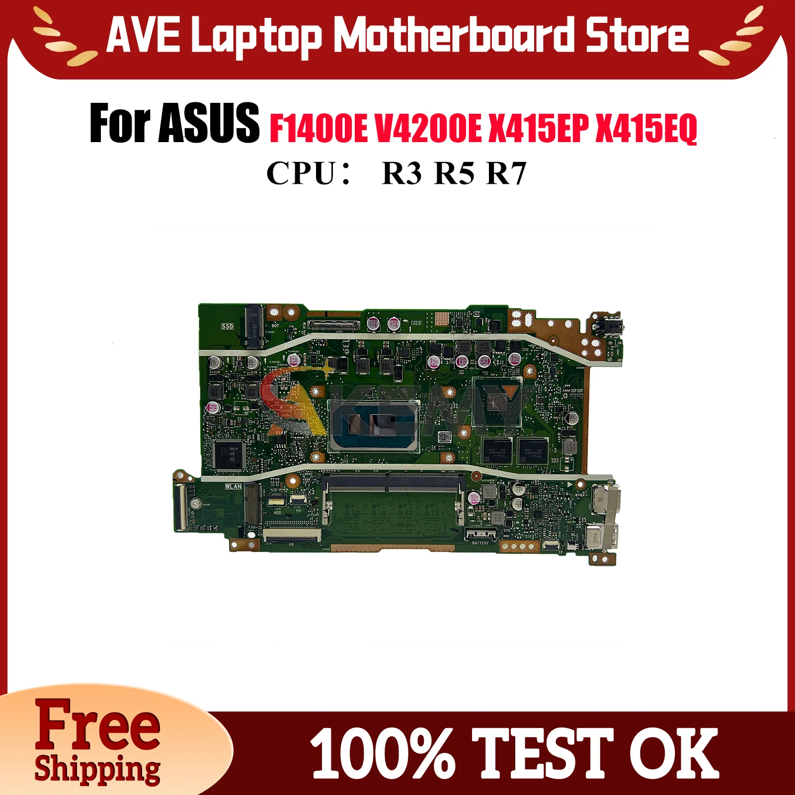 X415EP Laptop Motherboard For ASUS VivoBook V4200E F1400E F1500E V5200E X415E X415EQ X415EP Mainboard With R3 R5 R7 CPU tests OK
X415EP Laptop Motherboard For ASUS VivoBook V4200E F1400E F1500E V5200E X415E X415EQ X415EP Mainboard With R3 R5 R7 CPU tests OK