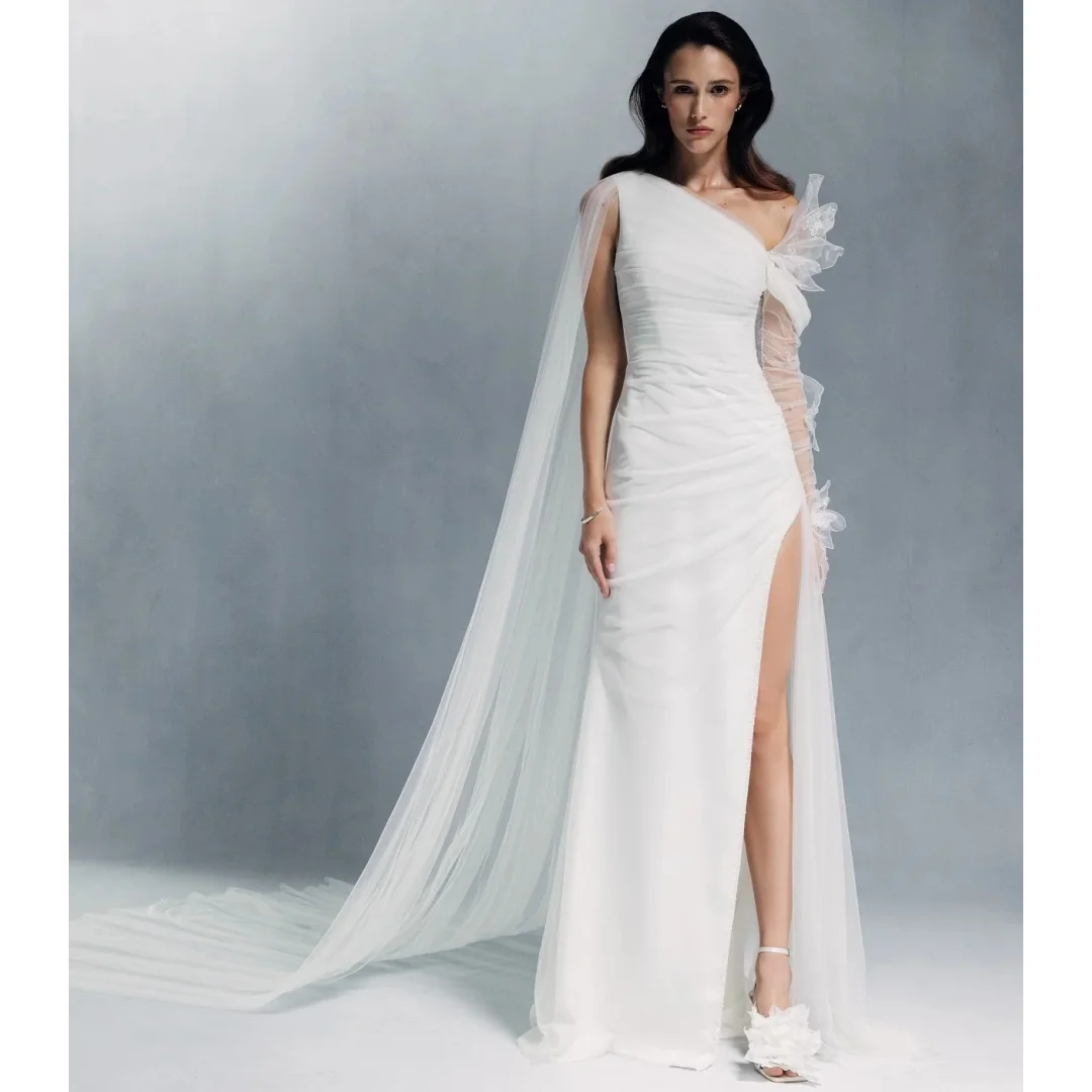 Elegant Wedding Dresses for Brides One Shoulder Side Slit Vestido de Novia Tulle Wrap Party Pageant Gowns Customized
Elegant Wedding Dresses for Brides One Shoulder Side Slit Vestido de Novia Tulle Wrap Party Pageant Gowns Customized