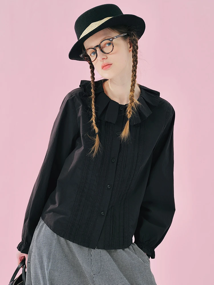 IMAKOKONI original design lapel long sleeved single breasted shirt for women 244926
IMAKOKONI original design lapel long sleeved single breasted shirt for women 244926