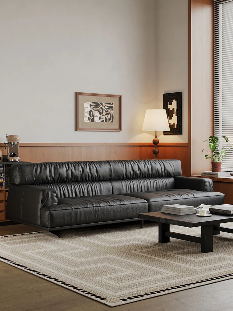 Medieval Sherlock sofa full leather Italian minimalist black straight row high backrest three-person living room small apartment
Medieval Sherlock sofa full leather Italian minimalist black straight row high backrest three-person living room small apartment