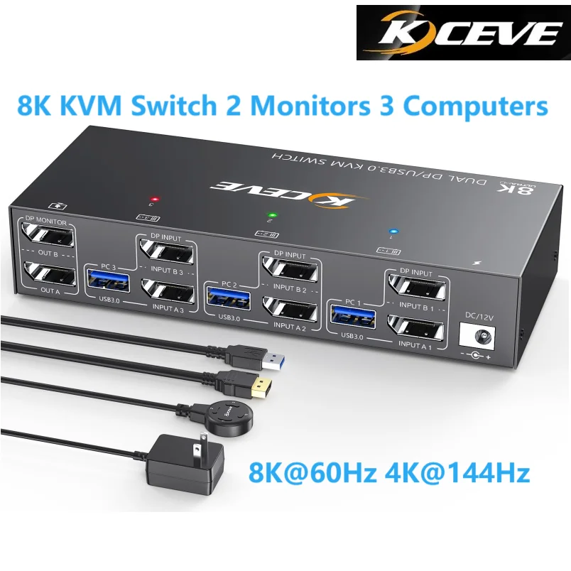 8K Displayport HDMI USB 3.0 KVM Switch 2/3 Monitors 3/4 Computers, 8K@60Hz,4K@144Hz Dual/Triple Monitor KVM with 4 USB 3.0 Ports
8K Displayport HDMI USB 3.0 KVM Switch 2/3 Monitors 3/4 Computers, 8K@60Hz,4K@144Hz Dual/Triple Monitor KVM with 4 USB 3.0 Ports