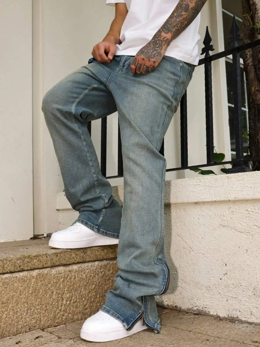 Mens Casual Distressed Washed Denim Jeans Wide Leg Straight Fit
Mens Casual Distressed Washed Denim Jeans Wide Leg Straight Fit