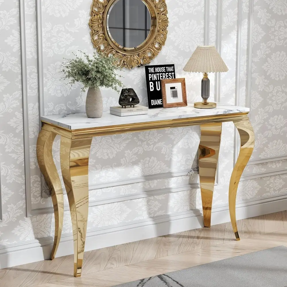 47 Elegant Marble Top Console Table with Gold S-Shaped Stainless Steel Base for Entryway, Hallway, or Living Room
47 Elegant Marble Top Console Table with Gold S-Shaped Stainless Steel Base for Entryway, Hallway, or Living Room