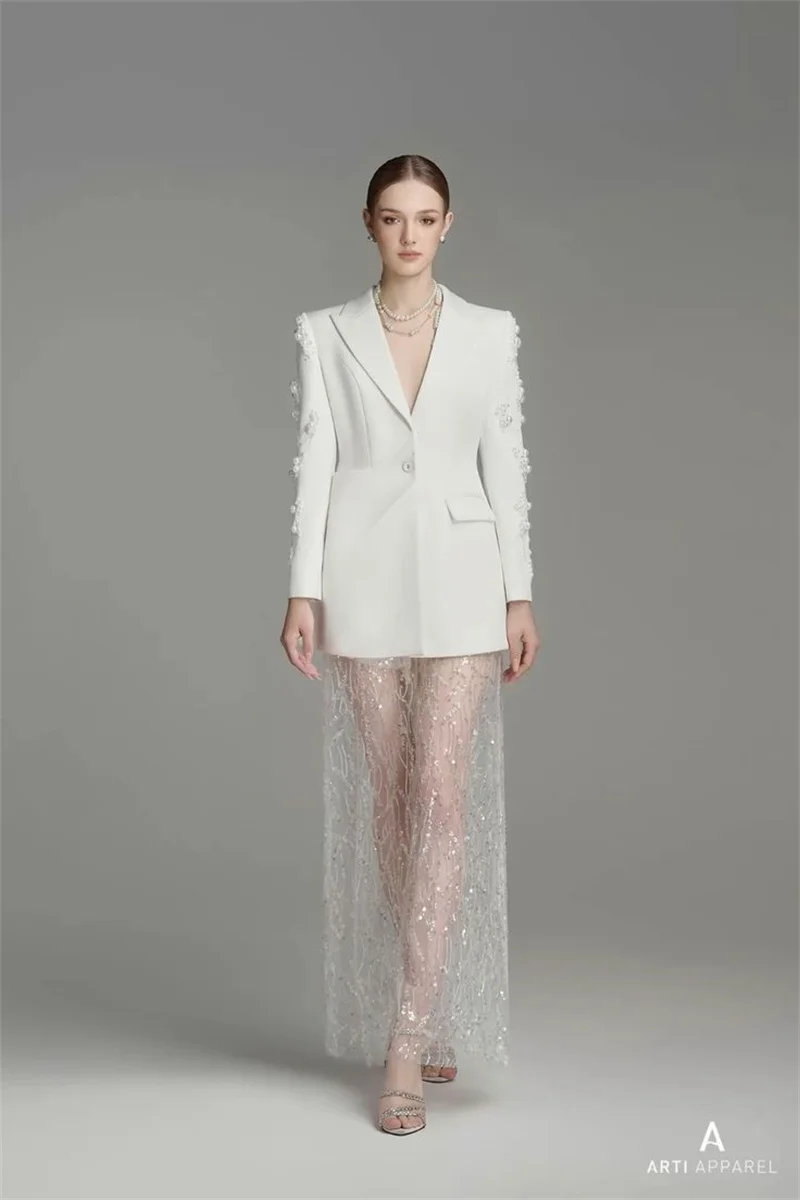 White Pearls Women Suits Skirt Set 2 Piece Blazer+Sheer Prom Dress Customized Formal Office Lady Jacket Cotton Wedding Coat
White Pearls Women Suits Skirt Set 2 Piece Blazer+Sheer Prom Dress Customized Formal Office Lady Jacket Cotton Wedding Coat
