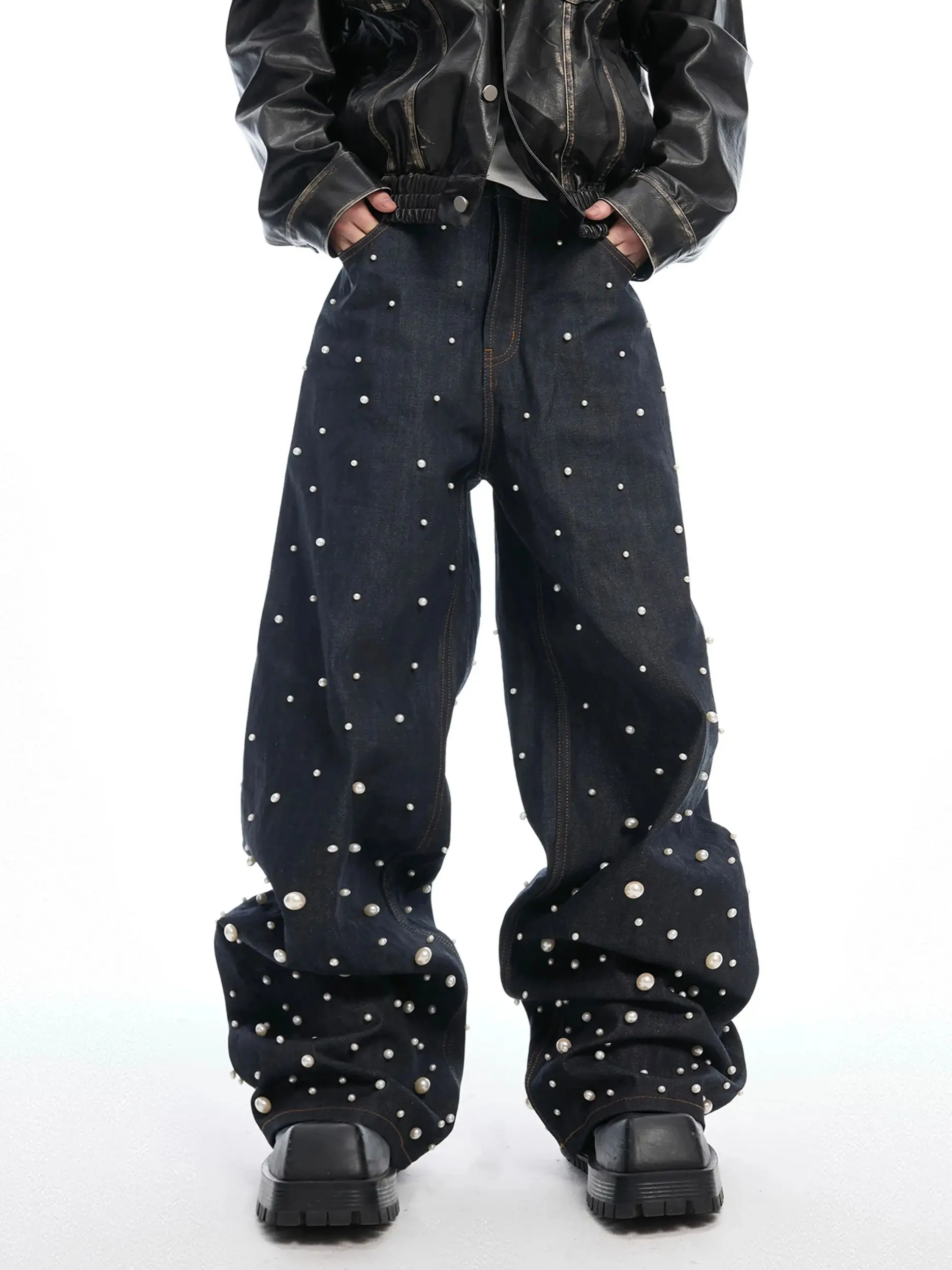 Mauroicardi Spring Autumn Cool Straight Denim Pants for Mens with Pearls Luxury Designer Streetwear Jeans Loose Trousers 2025
Mauroicardi Spring Autumn Cool Straight Denim Pants for Mens with Pearls Luxury Designer Streetwear Jeans Loose Trousers 2025