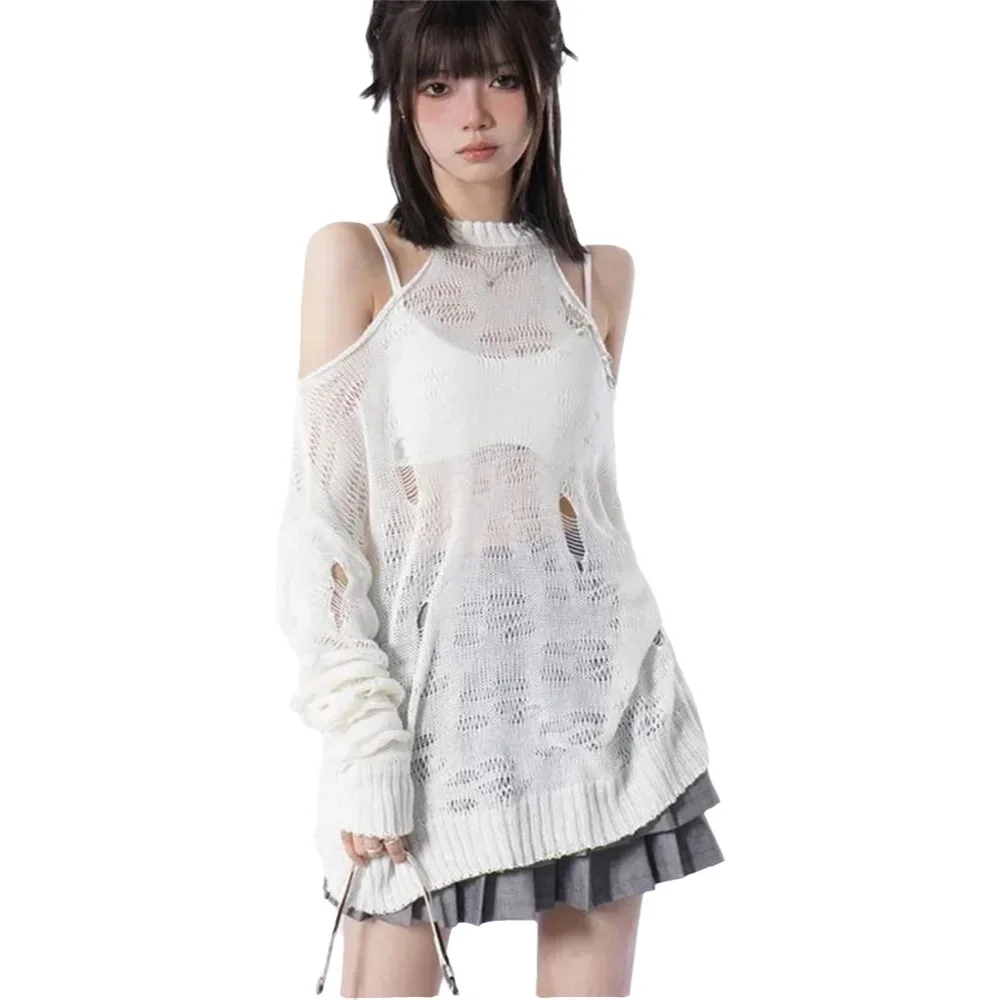 Women's Hollow Long Sleeve T-Shirt Loose Off-Shoulder Thin Knitted Top Korean Fashion Sexy Pullover for Spring Summer Clothes
Women's Hollow Long Sleeve T-Shirt Loose Off-Shoulder Thin Knitted Top Korean Fashion Sexy Pullover for Spring Summer Clothes