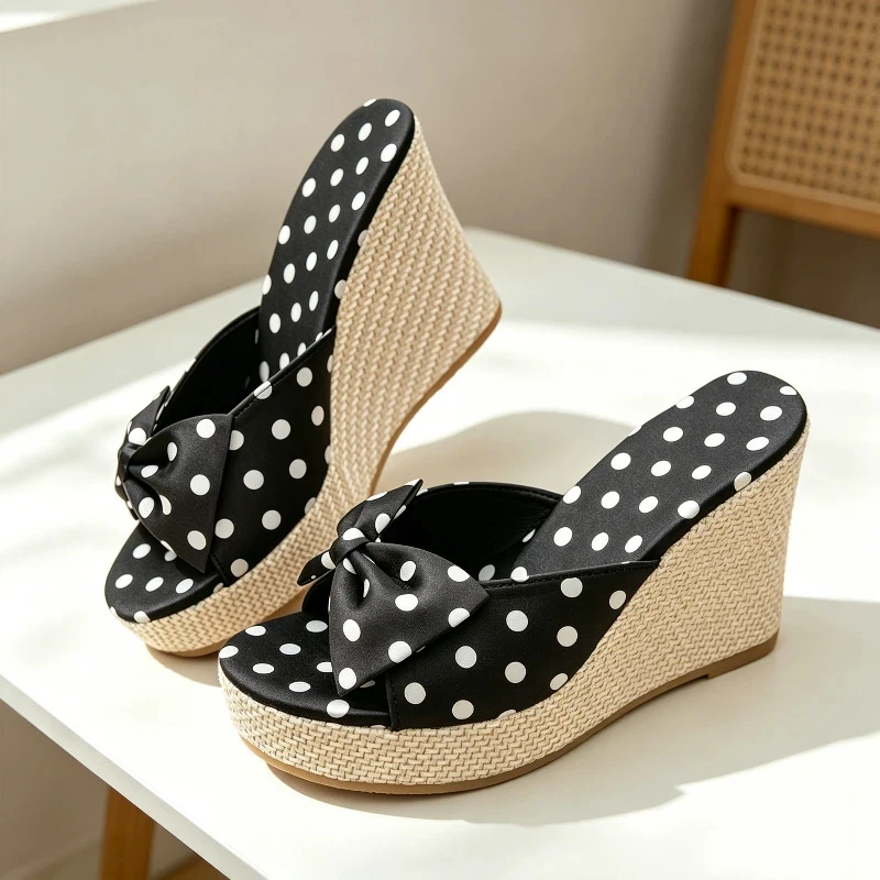 Luxury Polka Dot Design Wedge Women's Sandals With Bow Comfortable Open Toe Plus Beach Thick Soled High Heel Travel Vacation New
Luxury Polka Dot Design Wedge Women's Sandals With Bow Comfortable Open Toe Plus Beach Thick Soled High Heel Travel Vacation New