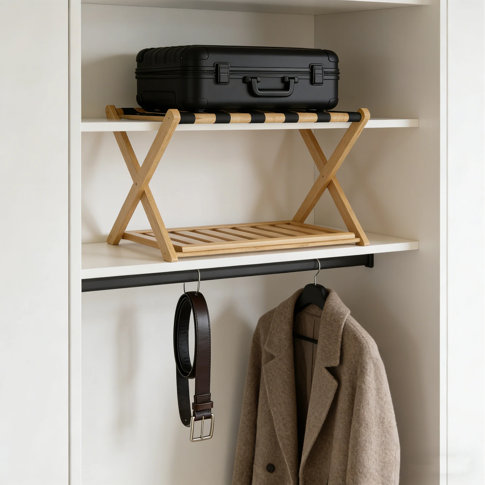 Luggage Rack Foldable Thickened Bamboo Suitcase Stand with Storage Shelf for Hotel Bedroom Guest Room
Luggage Rack Foldable Thickened Bamboo Suitcase Stand with Storage Shelf for Hotel Bedroom Guest Room