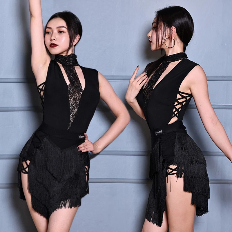 Summer Latin Dance Clothes Samba Cha Cha Performance Suit Black Lace Bodysuit Hollow Out Fringe Skirt Sexy Latin Dancewear 3679
Summer Latin Dance Clothes Samba Cha Cha Performance Suit Black Lace Bodysuit Hollow Out Fringe Skirt Sexy Latin Dancewear 3679