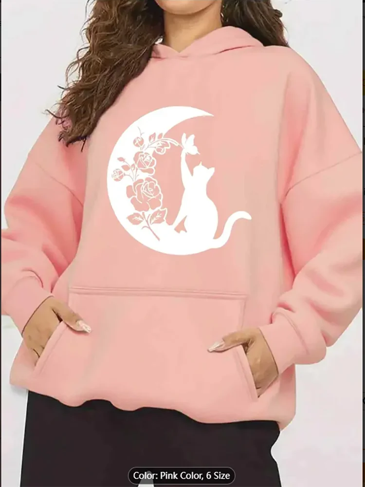 Женская серая толстовка с капюшоном Moon Cat Butterfly Rose и графическим принтом, повседневная негабаритная толстовка с капюшоном на шнурке для любителей кошек
Женская серая толстовка с капюшоном Moon Cat Butterfly Rose и графическим принтом, повседневная негабаритная толстовка с капюшоном на шнурке для любителей кошек