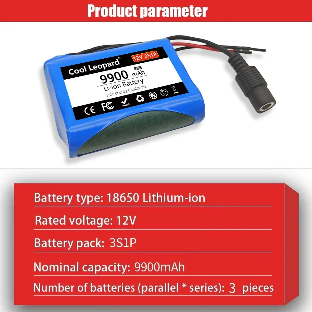3S1P Protection Plate -12V 18650 Lithium Ion Battery Pack 12V 9900mAh Super Rechargeable DC 12.6V Battery with Charger
3S1P Protection Plate -12V 18650 Lithium Ion Battery Pack 12V 9900mAh Super Rechargeable DC 12.6V Battery with Charger