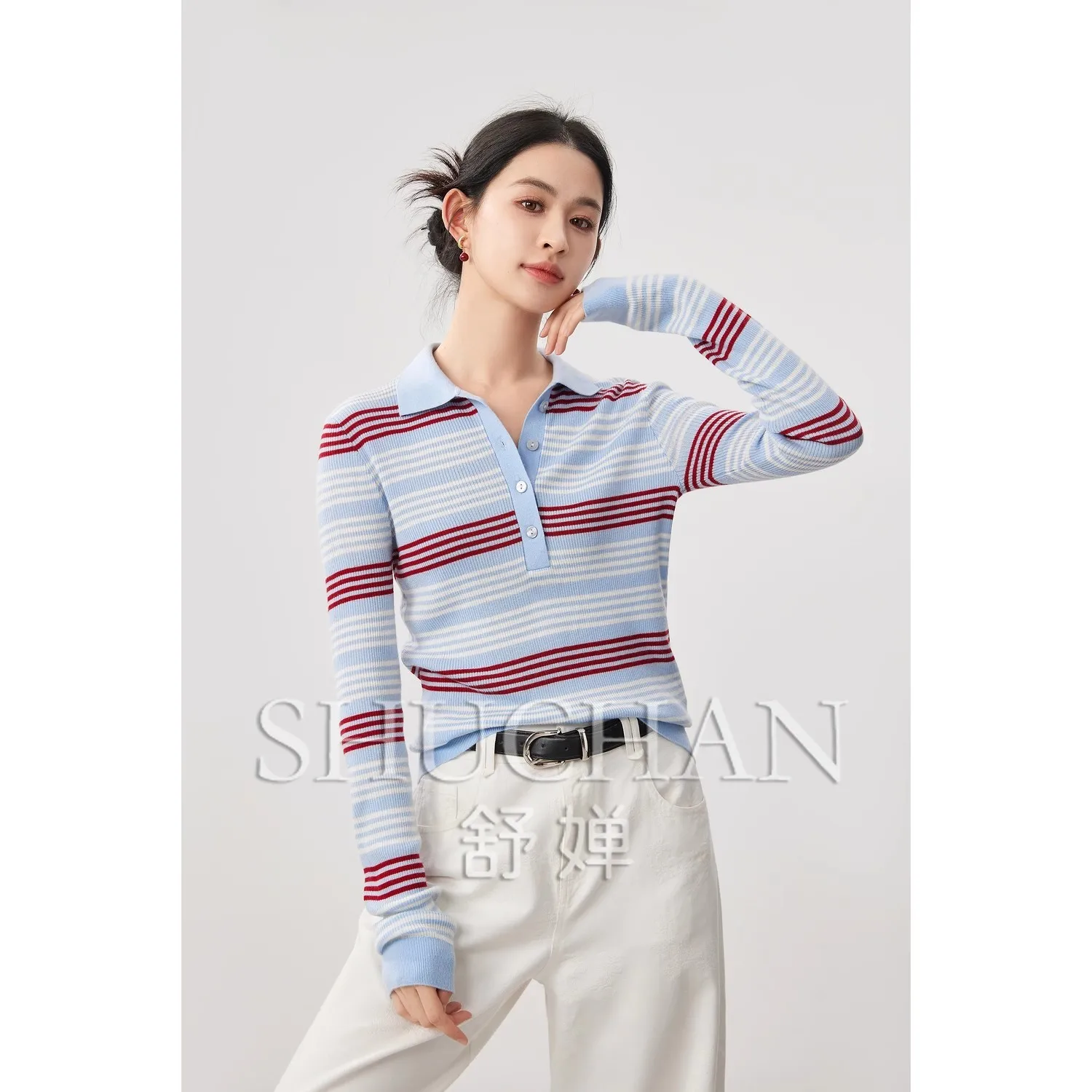 New Contrast Color Striped POLO Knitted Sweater 25 Spring Blusas Mujer De Moda Crop Top Shirts for Women
New Contrast Color Striped POLO Knitted Sweater 25 Spring Blusas Mujer De Moda Crop Top Shirts for Women