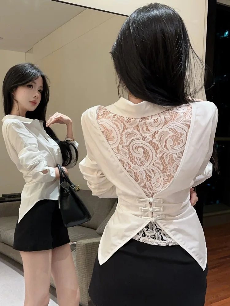 Slim Fit Long Sleeve Lace Patchwork Women's Shirt Spring Summer New Style Pure Desire Back Design Versatile Outerwear Top
Slim Fit Long Sleeve Lace Patchwork Women's Shirt Spring Summer New Style Pure Desire Back Design Versatile Outerwear Top