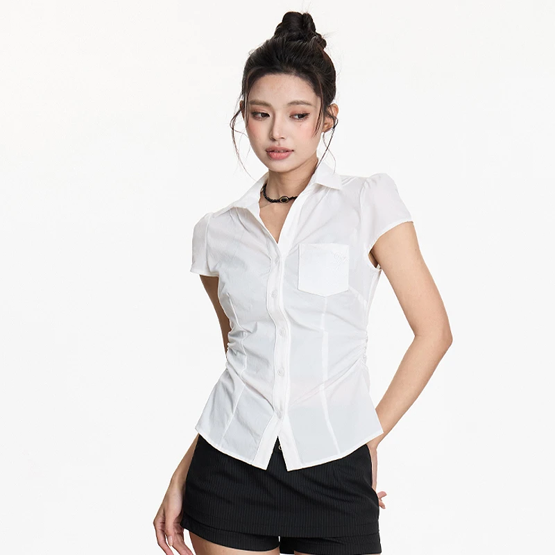 Preppy Style Waist Slim Short Sleeve Blouse Women's Short Tops Summer Casual Shirts
Preppy Style Waist Slim Short Sleeve Blouse Women's Short Tops Summer Casual Shirts