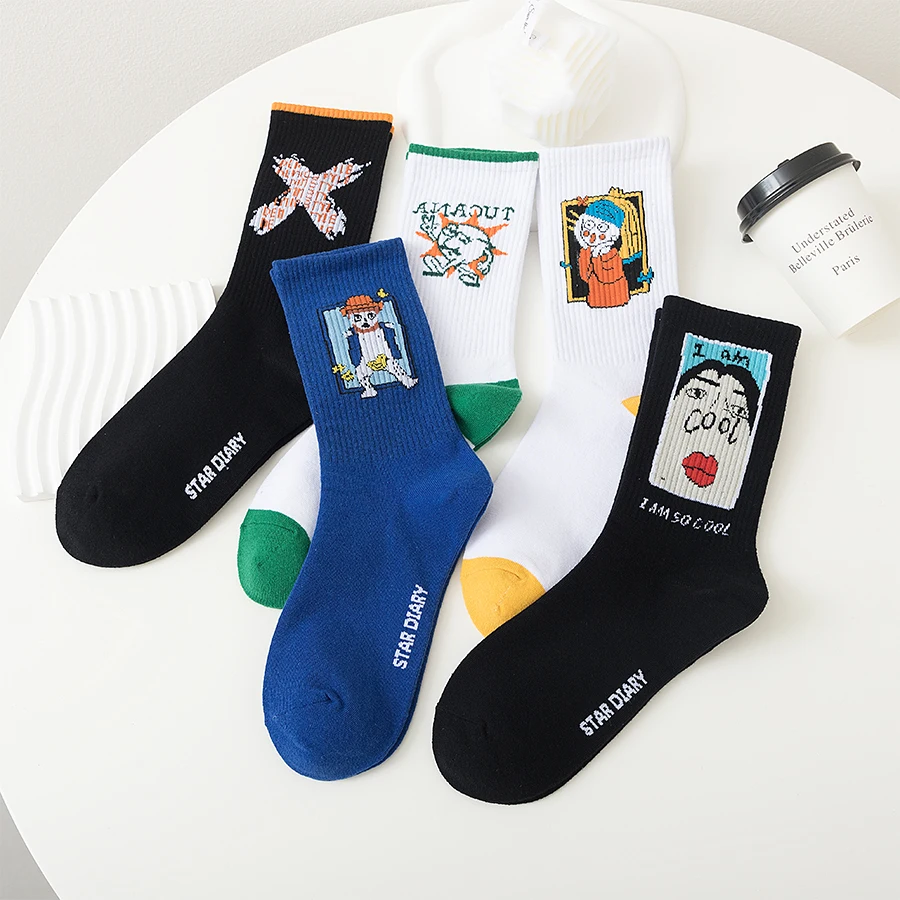 5 Pairs Unisex Cartoon Print Mid-Calf Socks, Harajuku Streetwear Hip Hop Crew Socks, Casual Skateboard Cotton Socks for Men Wome
5 Pairs Unisex Cartoon Print Mid-Calf Socks, Harajuku Streetwear Hip Hop Crew Socks, Casual Skateboard Cotton Socks for Men Wome