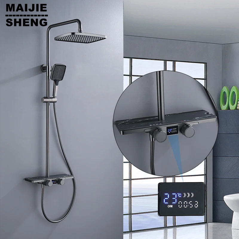 Luxry Washroom Thermostatic Shower Faucet Rainy Head Hot Cold Gun Gray Bathroom Gunmetal Marble Thermost Shower Set
Luxry Washroom Thermostatic Shower Faucet Rainy Head Hot Cold Gun Gray Bathroom Gunmetal Marble Thermost Shower Set