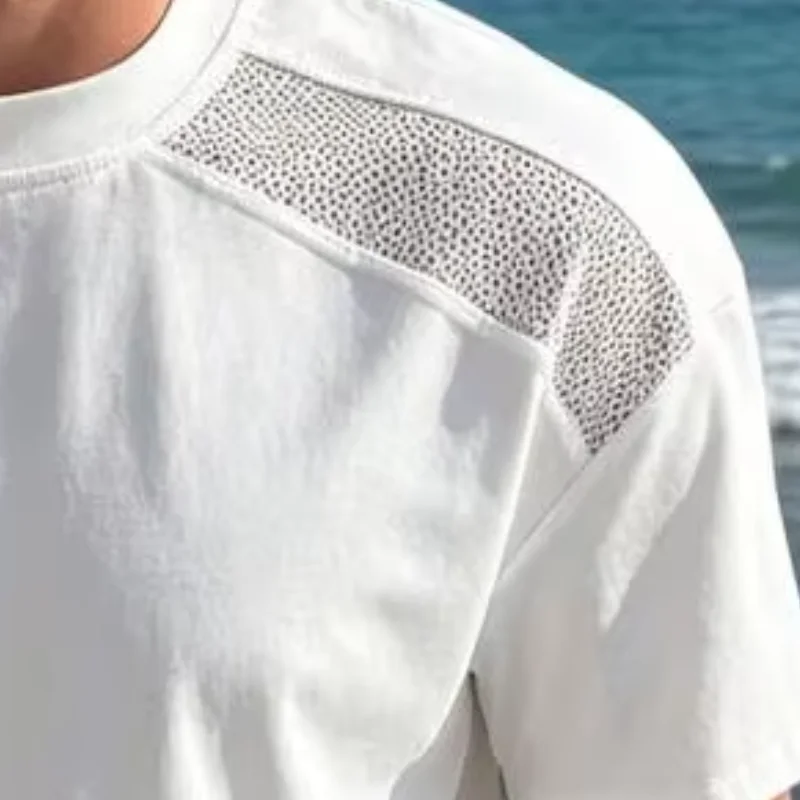 Men Athletic Summer T-shirt with Shoulder Mesh Splicing Loose Fit Crew Neck T-Shirt for Summer Gym Fitness Workout
Men Athletic Summer T-shirt with Shoulder Mesh Splicing Loose Fit Crew Neck T-Shirt for Summer Gym Fitness Workout