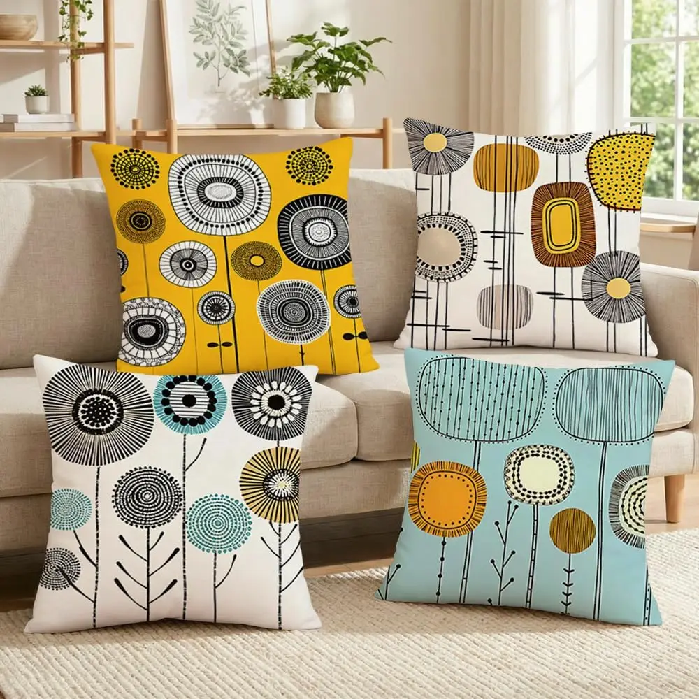 4Pcs Mid Century Abstract Floral Throw Pillow Covers with Hand Drawn Circle Bloom Stem Print Cushion Cases for Sofa Bedroom Home
4Pcs Mid Century Abstract Floral Throw Pillow Covers with Hand Drawn Circle Bloom Stem Print Cushion Cases for Sofa Bedroom Home