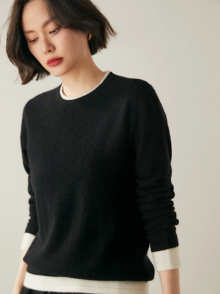 Women O-Neck Autumn Winter Pullover 100% Cashmere Sweater Color-Matching Long Sleeve Grace Soft Comfortable Korean Style Tops
Women O-Neck Autumn Winter Pullover 100% Cashmere Sweater Color-Matching Long Sleeve Grace Soft Comfortable Korean Style Tops