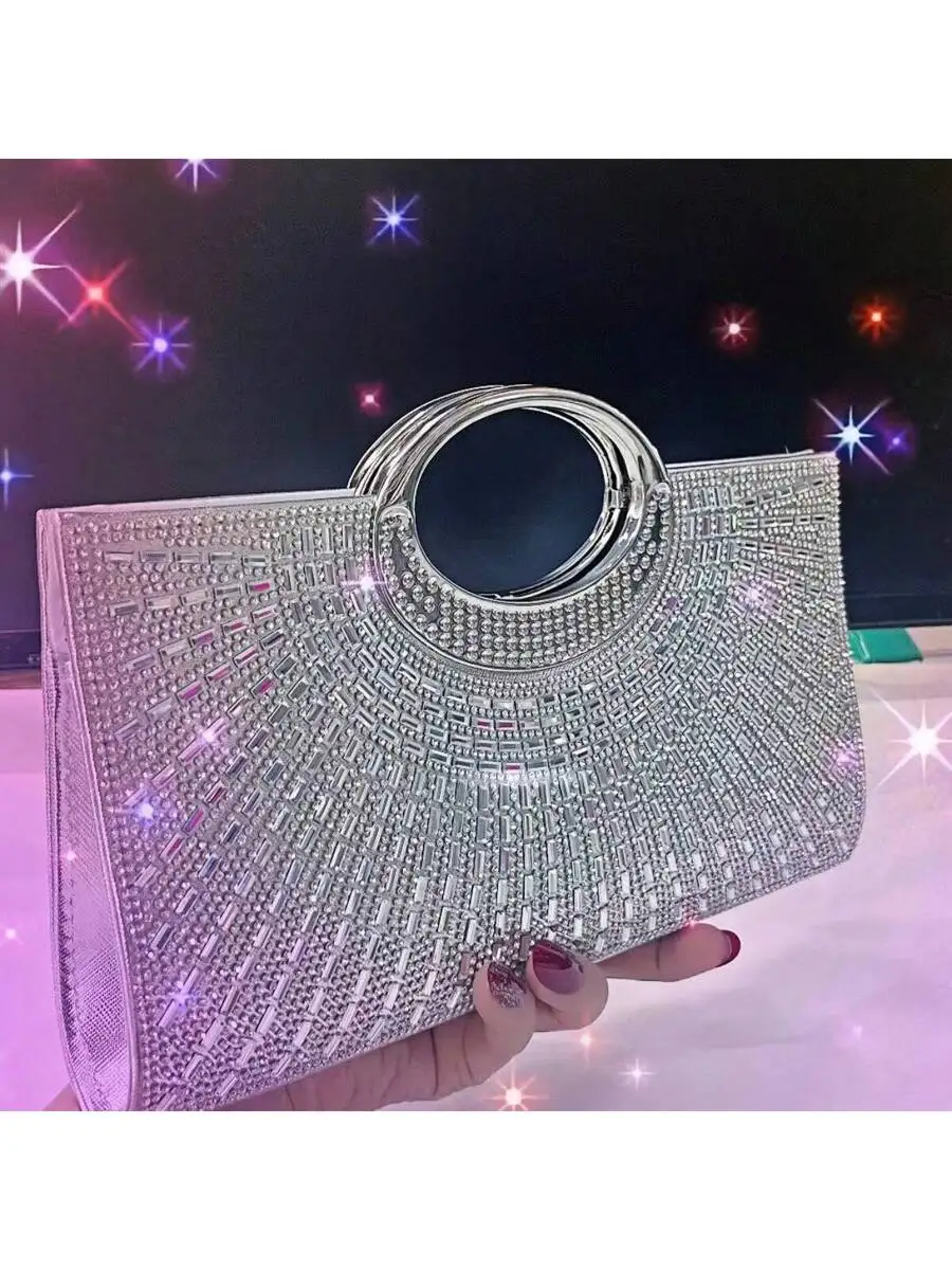 Rhinestone Clutch Bag With Circular Handle Evening Party Bag For Women
Rhinestone Clutch Bag With Circular Handle Evening Party Bag For Women