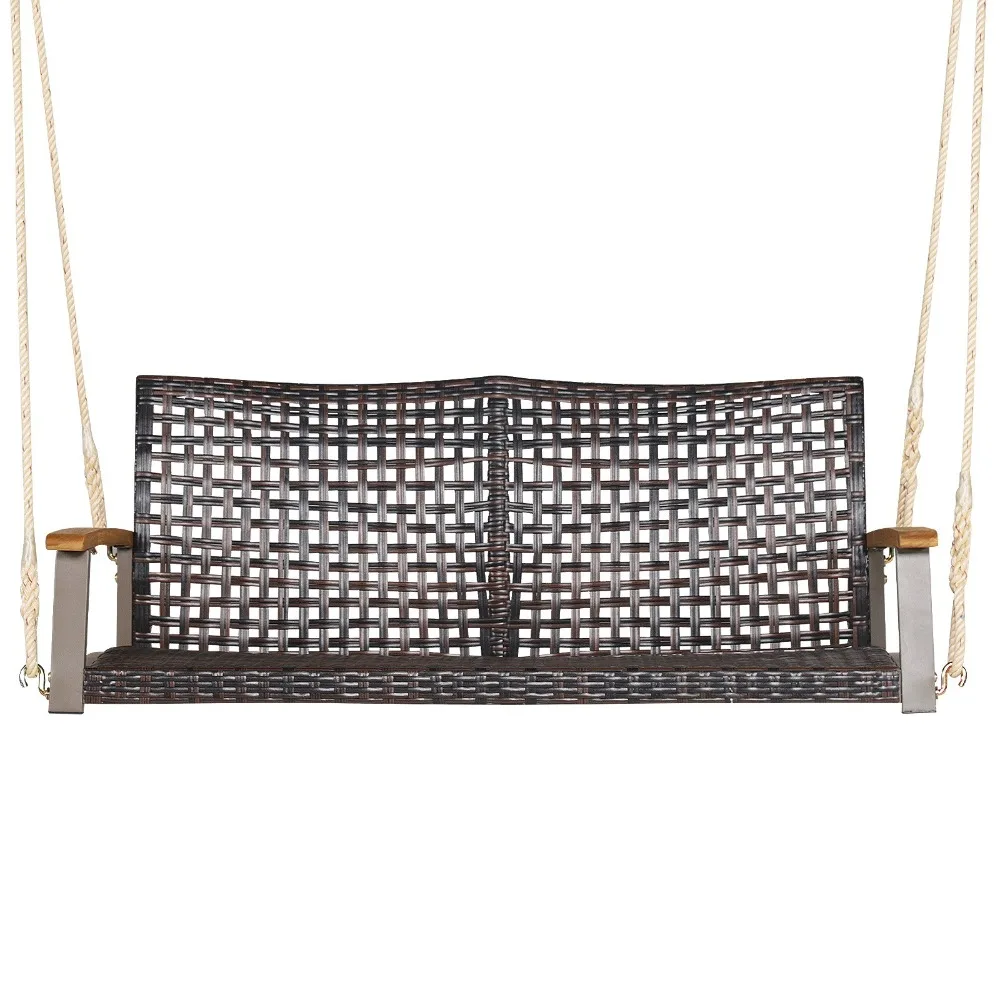 Patio 2-Person Loveseat Rattan Hanging Swing Chair w/ Cushion
Patio 2-Person Loveseat Rattan Hanging Swing Chair w/ Cushion