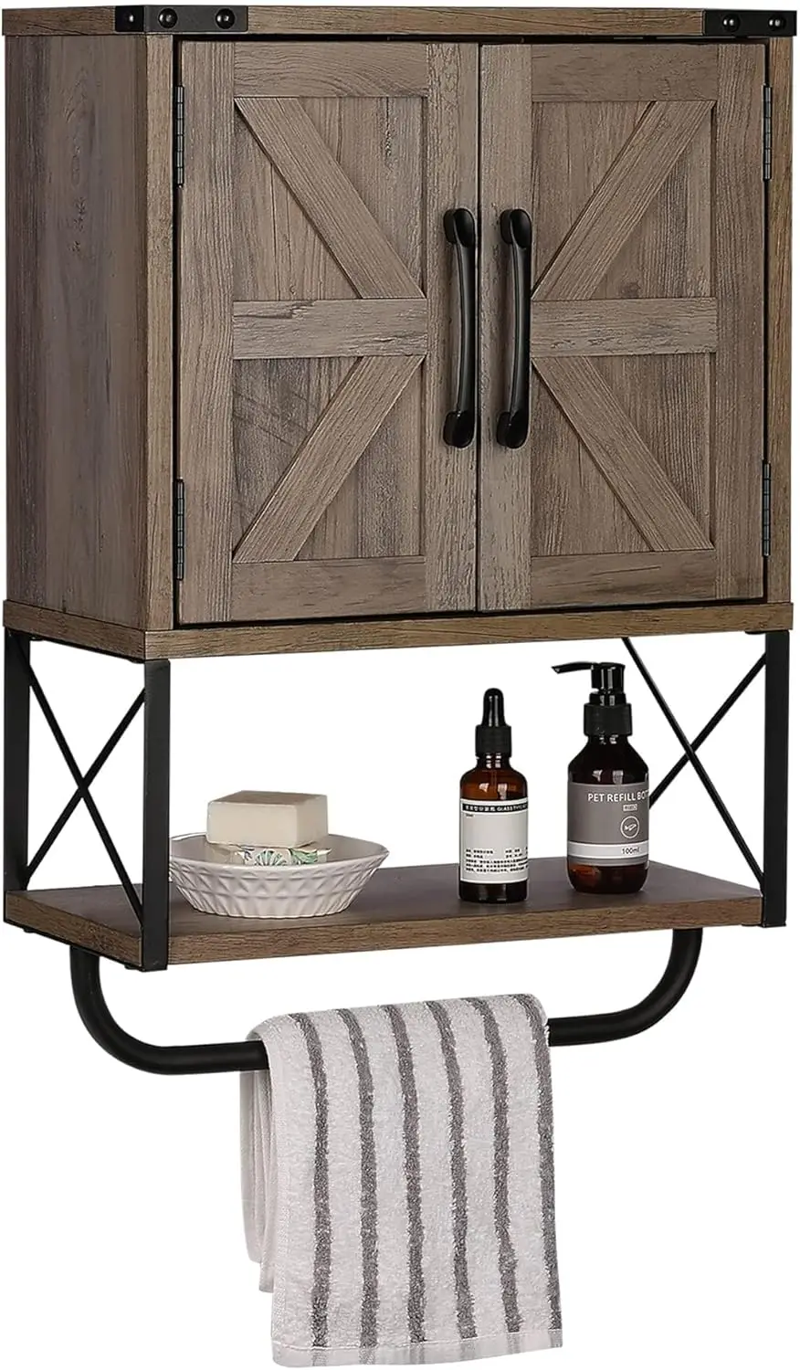 Farmhouse Rustic Medicine Cabinet with Two Barn Door,Wood Wall Mounted Storage Cabinet with Adjustable Shelf and Towel Bar
Farmhouse Rustic Medicine Cabinet with Two Barn Door,Wood Wall Mounted Storage Cabinet with Adjustable Shelf and Towel Bar