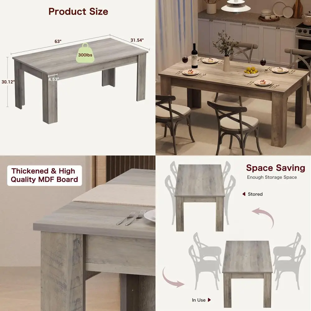 Elegant 4-6 Seater Large Top Wooden Dining Table for Kitchen, Dining, Living Room in Retro Gray
Elegant 4-6 Seater Large Top Wooden Dining Table for Kitchen, Dining, Living Room in Retro Gray