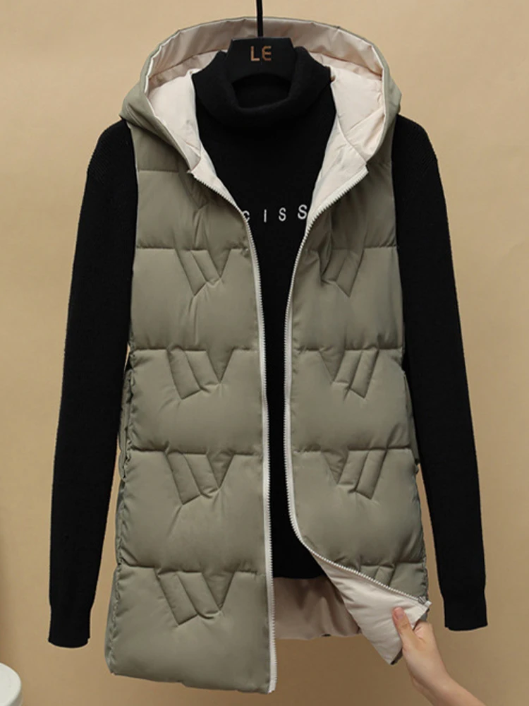 Winter Double-sided Down Vest Women Hooded Sleeveless Jacket Casual Loose Long Waistcoat Fashion Elegant Outerwear With Pockets
Winter Double-sided Down Vest Women Hooded Sleeveless Jacket Casual Loose Long Waistcoat Fashion Elegant Outerwear With Pockets