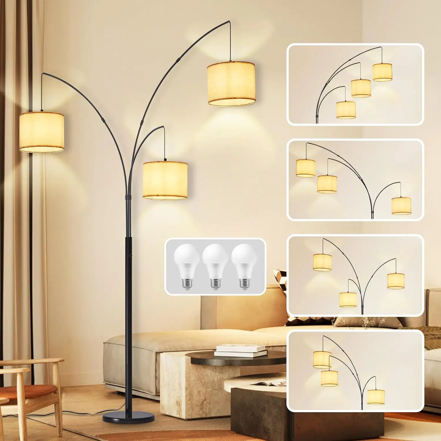 Modern Black Tree Floor Lamp with Beige Shades, Dimmable 3-Light Arc Standing Lamp for Living Room Bedroom Office
Modern Black Tree Floor Lamp with Beige Shades, Dimmable 3-Light Arc Standing Lamp for Living Room Bedroom Office