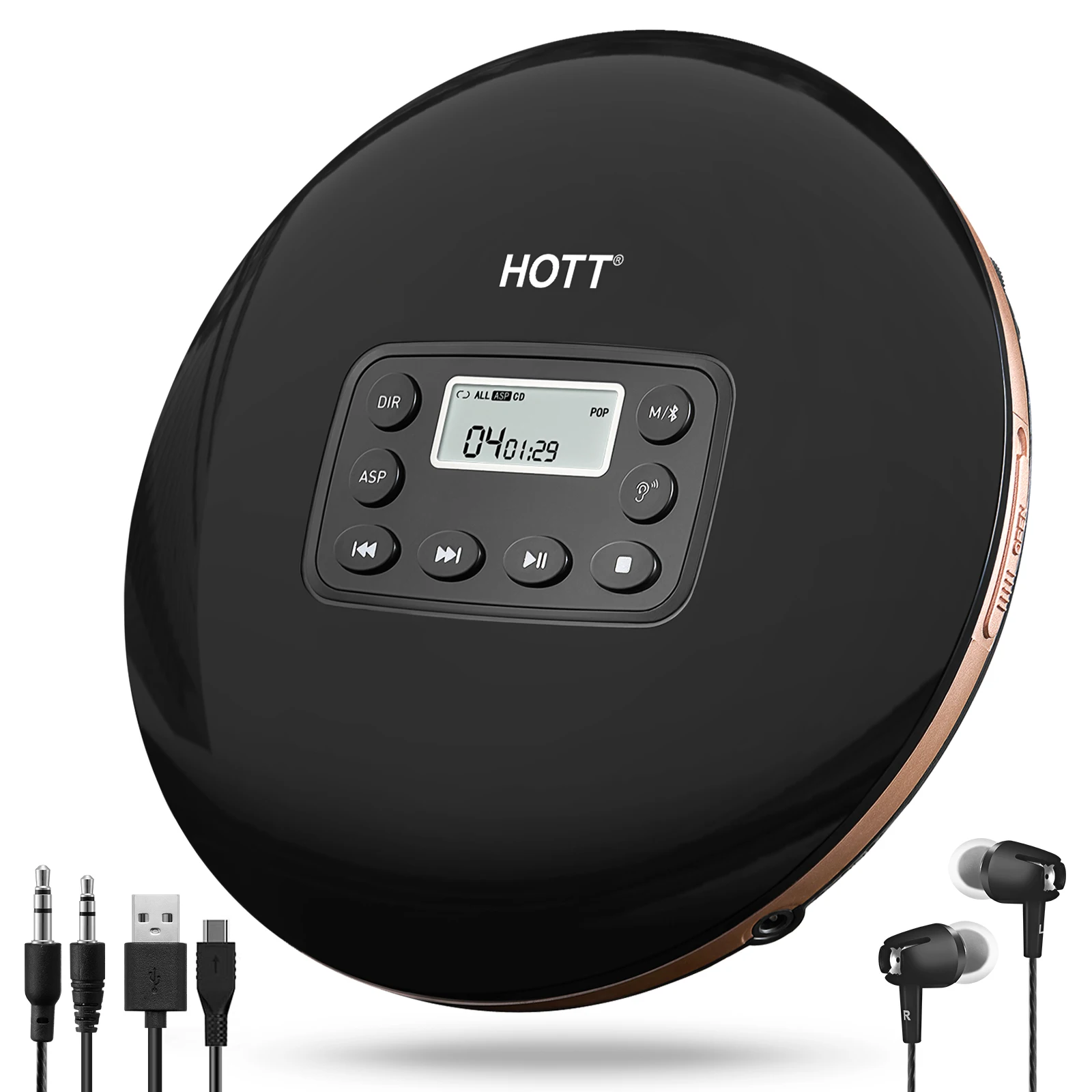 Wireless Rechargeable CD Player with LCD Display and for Bluetooth Function